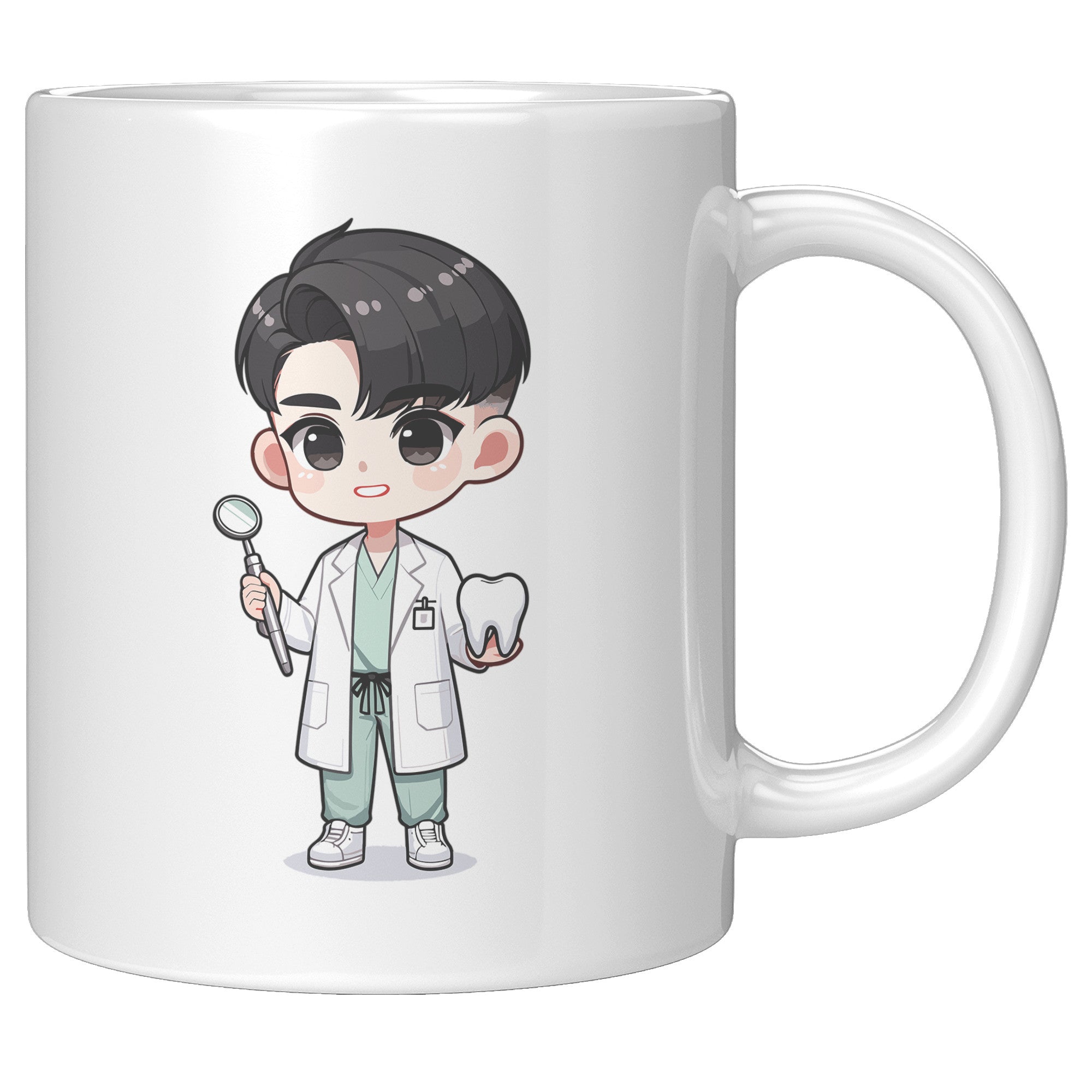 11 oz Custom Cartoon Dentist DDS Coffee Mug - Adorable Dental Cartoon Cup - Fun Gift for Dentists & Dental Students - Smile-Inspiring Morning Brew Holder -EE