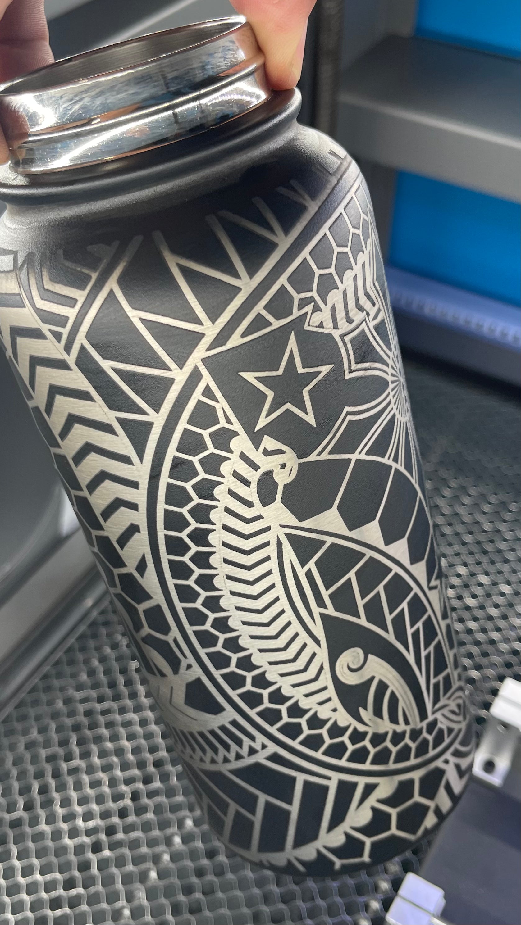 Polynesian Filipino Tribal Tattoo Lasered Water Bottle Full Wrap Design