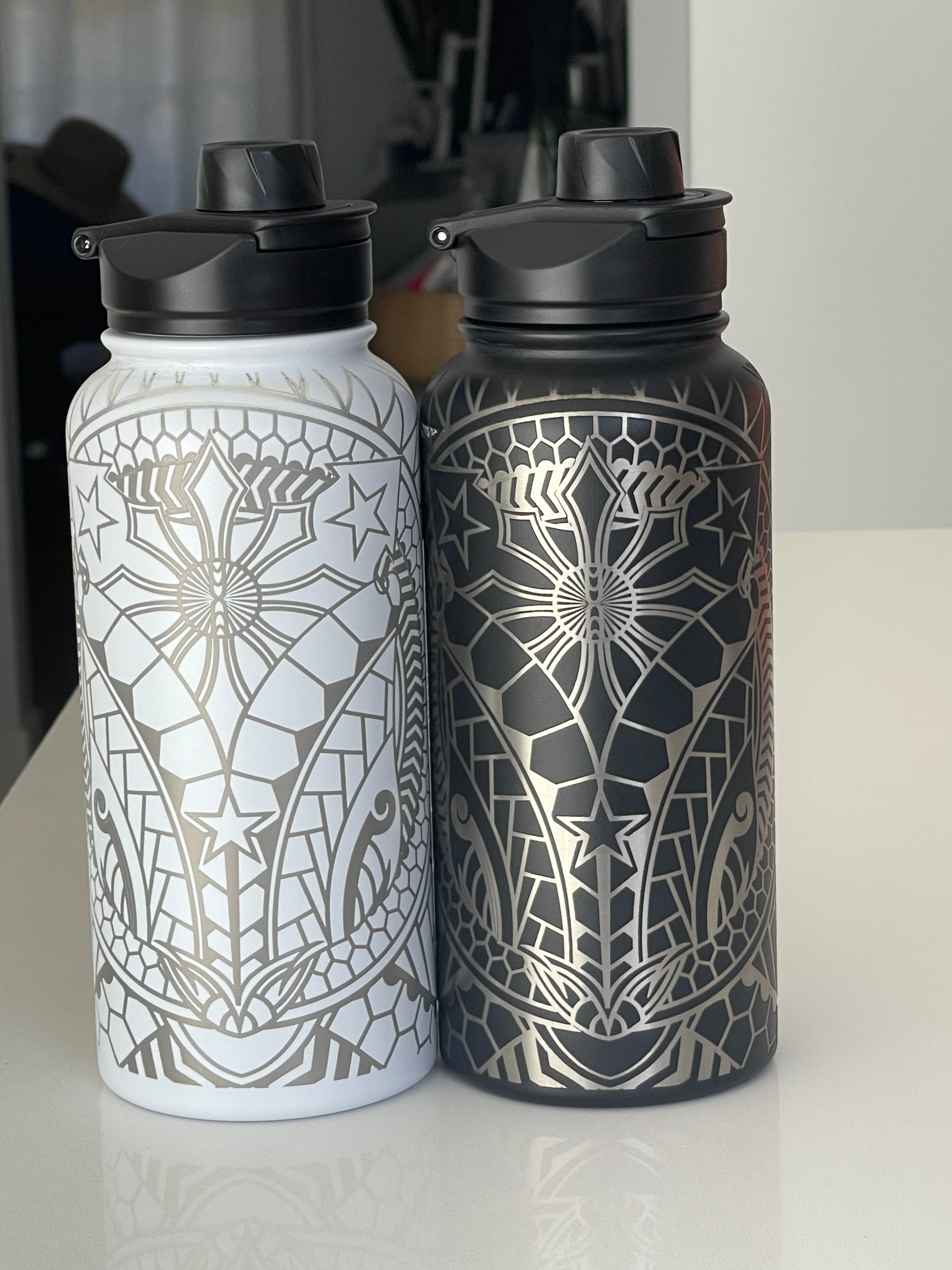 Polynesian Filipino Tribal Tattoo Lasered Water Bottle Full Wrap Design