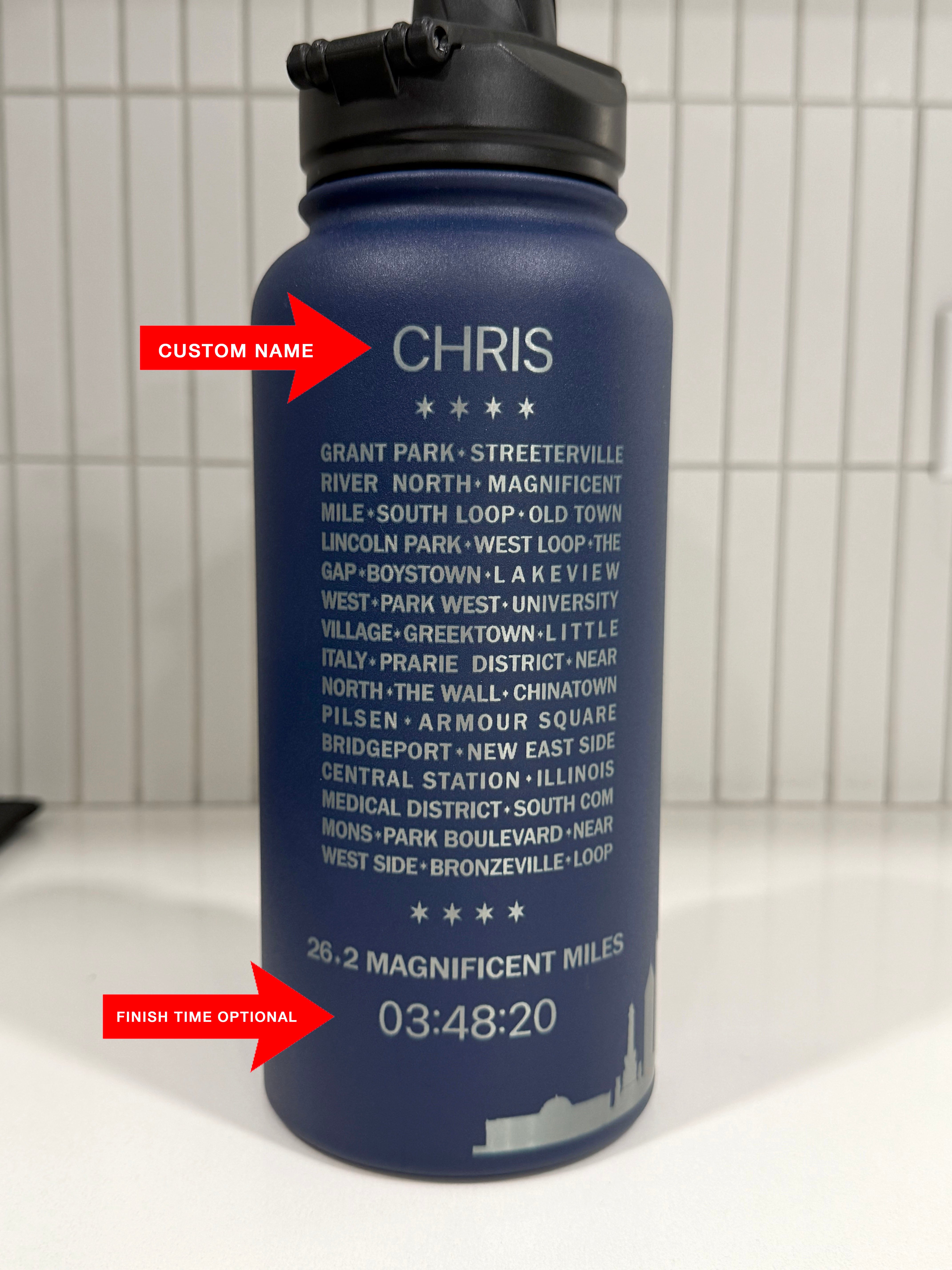 Custom Chicago Marathon Finisher Water Bottle