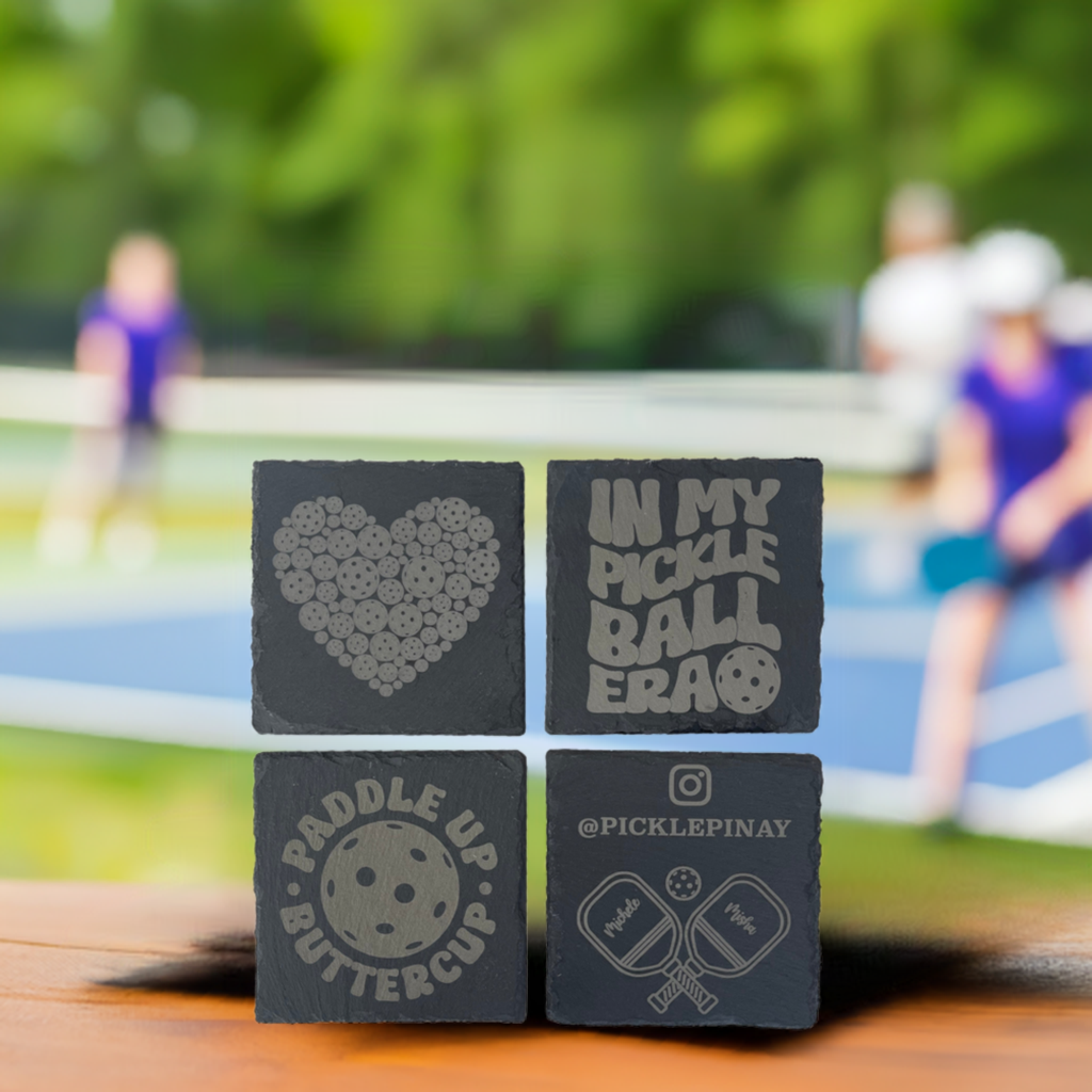 Custom Pickleball Slate Coasters Set of 4