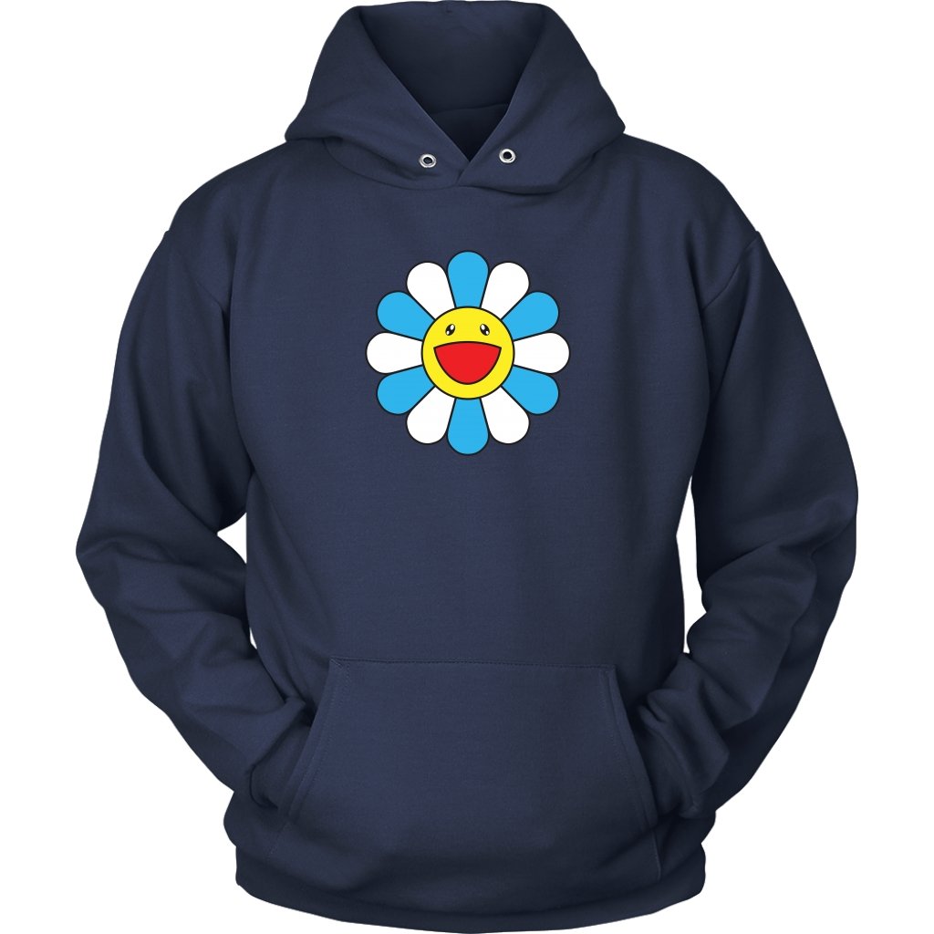 Pretty Flower White&Blue Unisex HoodieT-shirt - My E Three